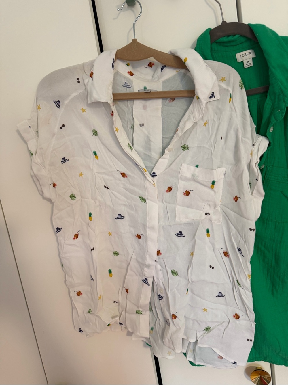 Rails White Button-Up Shirt with Tropical pattern